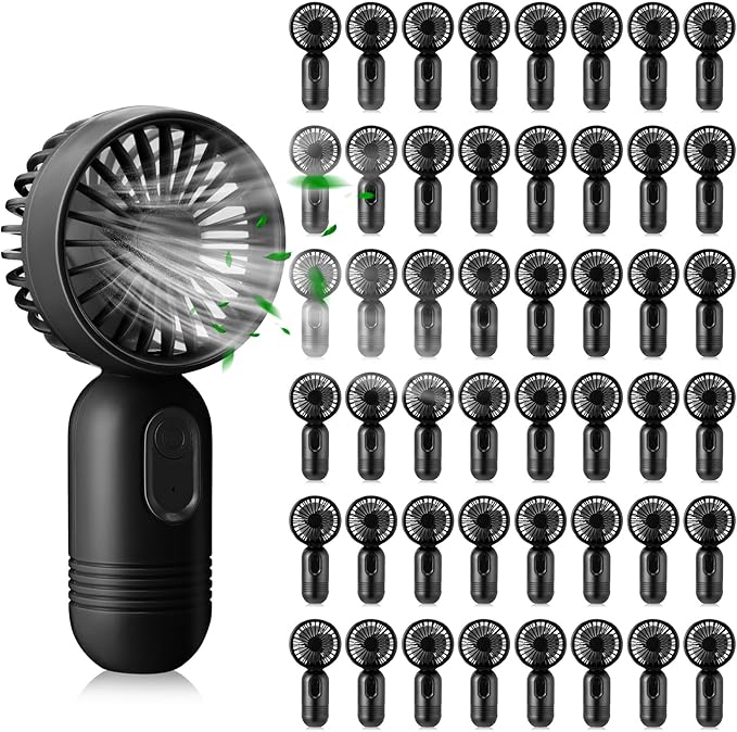 Rossesay 48 Pcs Mini Portable Fan Bulk Cute Handheld Lightweight Small Little Personal Hand Eyelash Fan 3 Speeds USB Rechargeable for Women Men Indoor Outdoor Makeup Travel (Black)