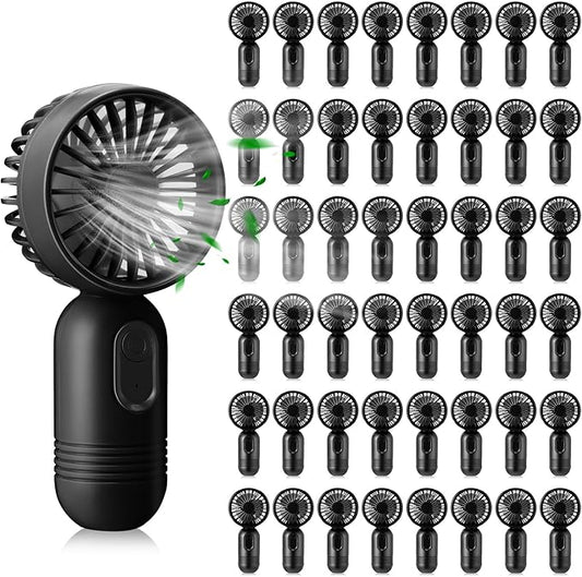 Rossesay 48 Pcs Mini Portable Fan Bulk Cute Handheld Lightweight Small Little Personal Hand Eyelash Fan 3 Speeds USB Rechargeable for Women Men Indoor Outdoor Makeup Travel (Black)