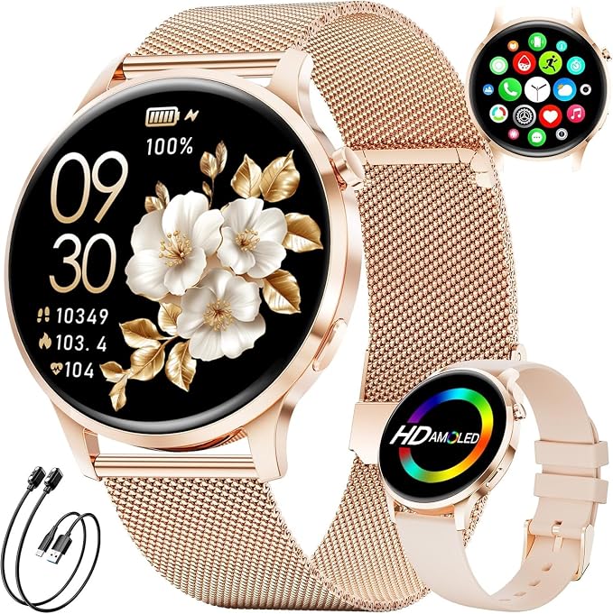 LIGE Smart Watch for Women,1.32" Amoled Display Smart Watch with Bluetooth Call Heart Rate,Sleep Clories Tracker,2 Straps,100+ Sports Modes,Women Smartwatch for Android iOS(FV23-D)