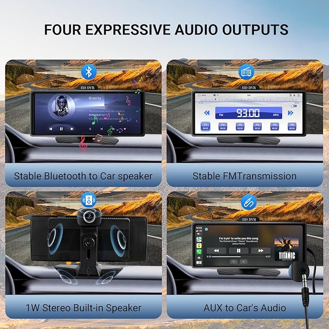 Haudio ‌10.26 Inch Wireless CarPlay & Android Auto Car Display with 1080P Dash Cam & Backup Camera All-in-One Smart Car Stereo Free 64GB SD Card