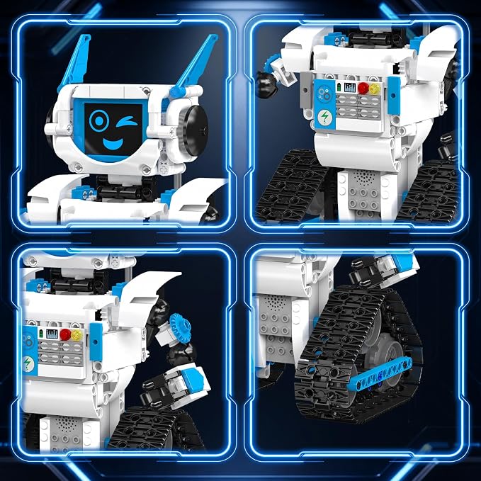 Mould King AI Robot Building Block Set, 530PCS Smart Interactive Robot with GPT Voice Control, Expressive LED Face, APP Control, STEM Educational Toy for Age 14+/Adults-Blue