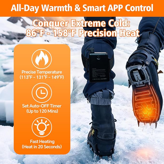 Heated Insoles for Men Women, Rechargeable 5000mAh Battery Foot Warmers Up to 11 Hours, Washable Cut to Fit Thermal Shoe Inserts for Outdoor Work, Hunting, Skiing, Hiking, Cycling, Fishing, with App