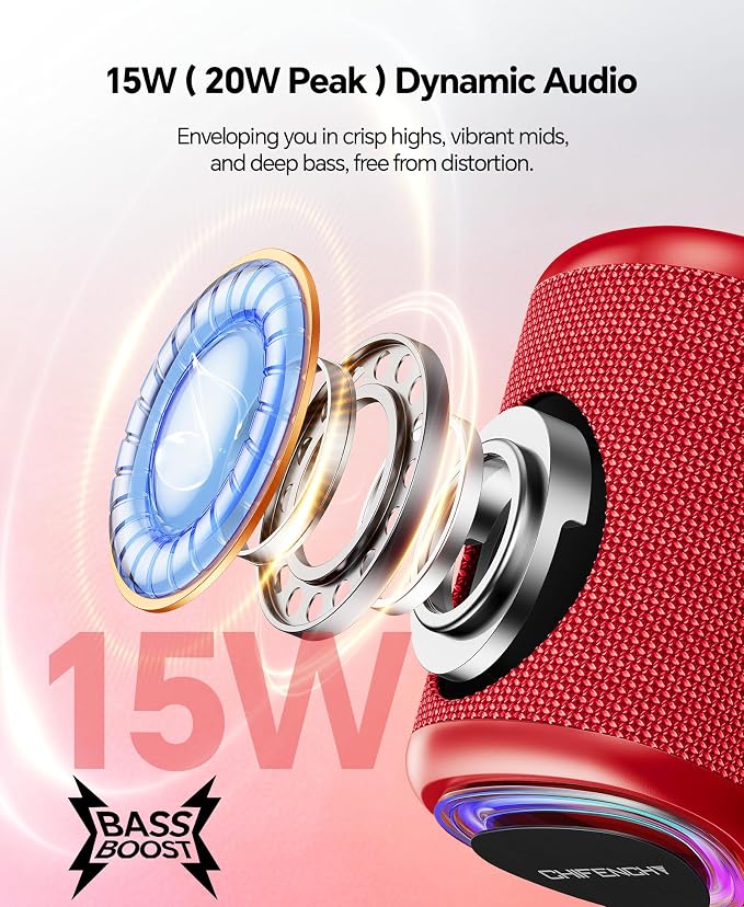 Portable Bluetooth Speaker Beach Essentials: Powerful Crystal Clear Sound/Dynamic Light/IPX5 Waterproof/All Day Playtime/Wireless BT 5.3/TWS Paring, Dad Gifts, Outdoor|Travel|Camping|Pool Accessories