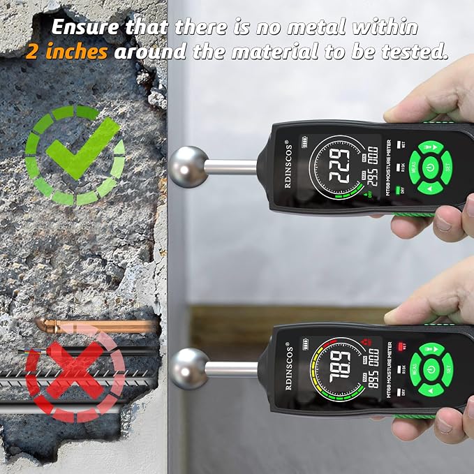 Pinless Digital Moisture Meter with Ball Sensor for Walls Wood Drywall | Digital Moisture Detector, For Basement, Narrow Corner, Concrete, Non-Destructive Scanner, LED Flashlight, Custom Alerts