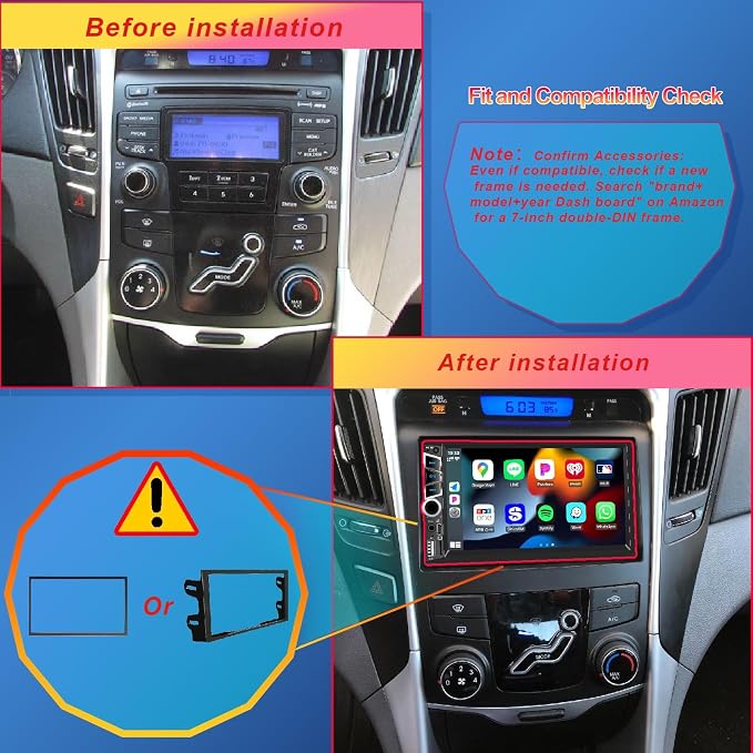 7" Double Din Car Stereo with Wireless Apple CarPlay,Car Radio Build-in Bluetooth 5.2,IPS Touchscreen 1024x600,FM Radio,Backup Camera,Dual USB,Type-C Fast Charging,GPS Navigation,Subwoofer,Car Play