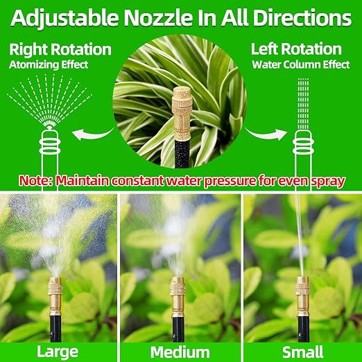 10 Pack 360° Adjustable Drip Irrigation Nozzles with Tee Connectors, Quick Connect Spray Emitters Compatible with 5/16" (8mm) Irrigation Systems for Garden, Lawn, Greenhouse & Raised