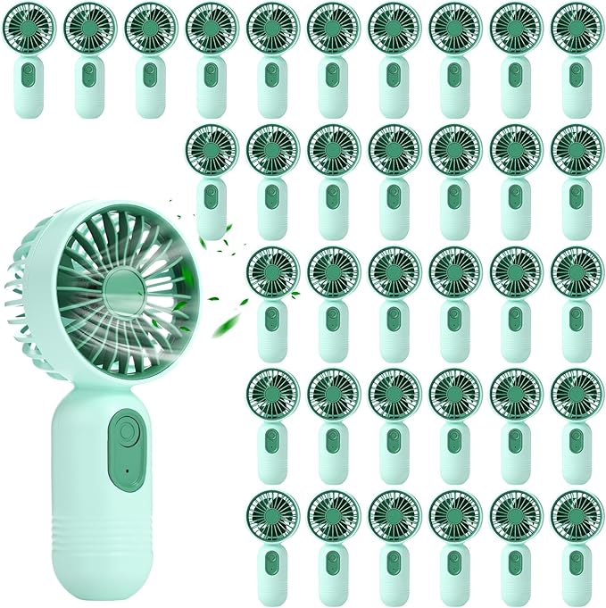 Rossesay 36 Pcs Mini Portable Fan Bulk Cute Handheld Lightweight Small Little Personal Hand Eyelash Fan 3 Speeds USB Rechargeable for Women Men Indoor Outdoor Makeup Travel (Green)