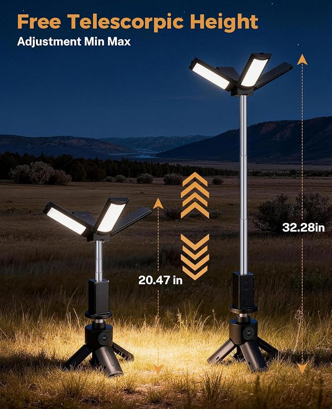 Telescopic Camping Light, 12000mAh Rechargeable Camping Lights Portable with Stand Collapsible Outdoor Camping Lanterns 7200/5000/3600K Dimmable IPX5 Waterproof for Camping Hiking Emergency
