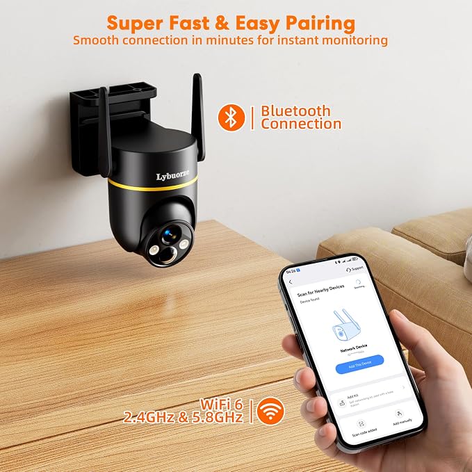 Lybuorz 5G/2.4GHz WiFi Solar Outdoor Wireless Security Camera, 4MP PTZ Cameras for Home Security Outdoor,Full Color Night Vision, AI Motion Detection, Siren Alarm, 2-Way Audio,Work w/Alexa, Waterproof