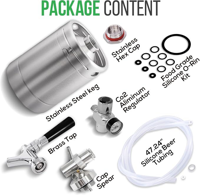 NutriChef Pressurized Beer Mini Keg System, 64oz Stainless Steel Growler Tap, Portable Mini Keg Dispenser Kegerator Kit, Co2 Pressure Regulator Keeps Carbonation for Craft Beer, Draft and Homebrew
