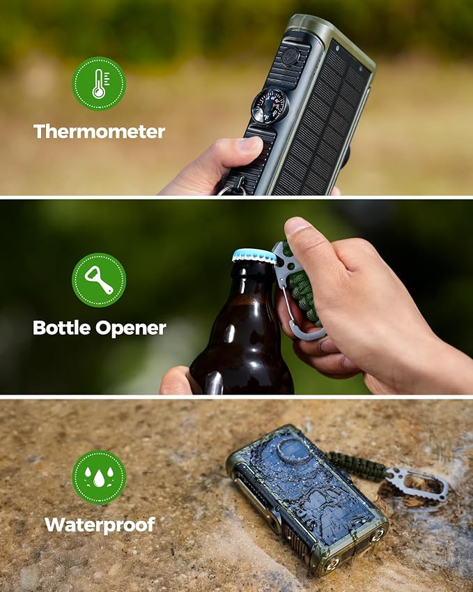 Solar Charger Power Bank 20000mAh: 10W Foldable 5 Solar Panels Pack and Hand Crank Portable Wireless Charger PD QC 3.0 Fast Charging USB C Battery Pack with Flashlight for Camping Travel