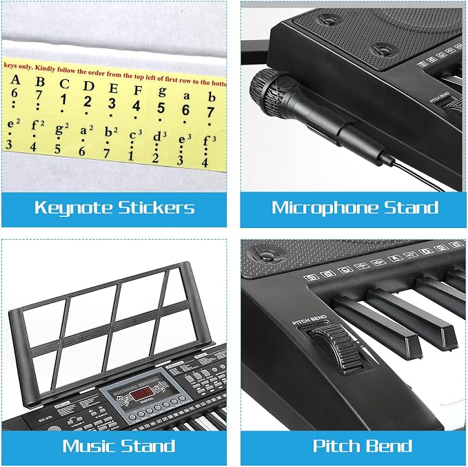 61 Key Keyboard Piano for Beginners w/Stand Bench, Lighted Keys in Follow | Dual Power Mode,Teaching Mode,70 Demos,200 Tones/Rhythms,Pitch Bend Key Drum Dual Key Metronome Chord Sync Sustain Program