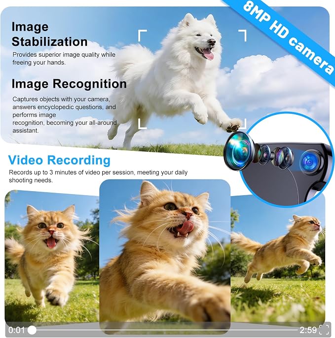 Smart Glasses with Camera, AI Translation Glasses Support 140+ Languages, 1080P Hands-Free Video Recording, IP65 Waterproof Bluetooth Glasses with Voice Assistant for Hiking Vlogging Business