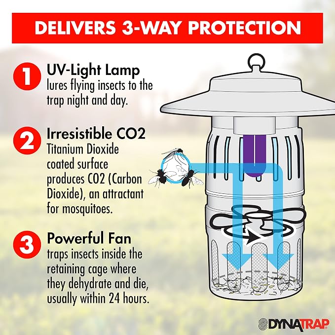 DynaTrap DT1050SR 1/2 Acre Mosquito & Flying Insect Trap – Kills Mosquitoes, Flies, Wasps, Gnats, & Other Flying Insects - Bug Zapper Alternative - Black