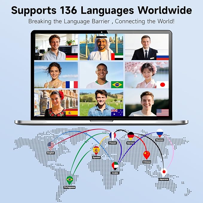 AI Language Translator, HFfit AI Assistant, 136 Online & 11 Offline Languages, Real-Time Voice & Photo Translation, Meeting Recorder, APP Control for Travel, Business & Learning