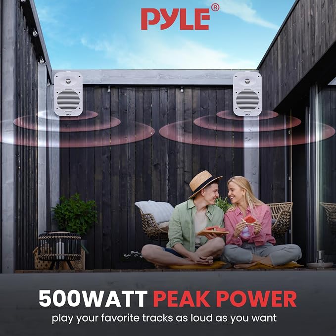 Pyle Indoor Outdoor Speakers Pair - 500 Watt Dual Waterproof 5.25” 2-Way Full Range Speaker System w/ 1/2” High Compliance Polymer Tweeter - in-Home, Boat, Marine, Deck, Patio, Poolside (White)
