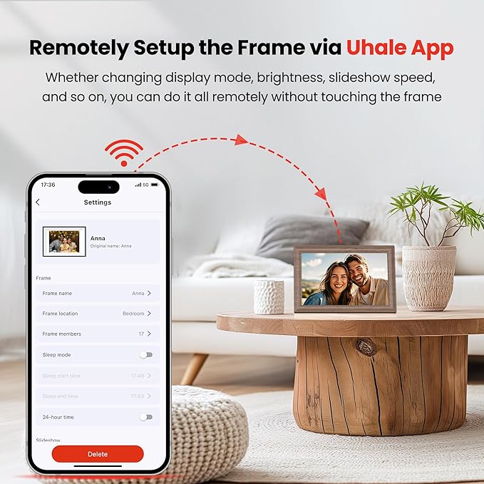 Uhale 10.1 Inch Digital Picture Frame 32GB Momery Wooden WiFi Electronic Photo Frame IPS HD Touch Screen Display Share Photos/Videos Instantly Anywhere Gifts for Mom Dad Grandparents
