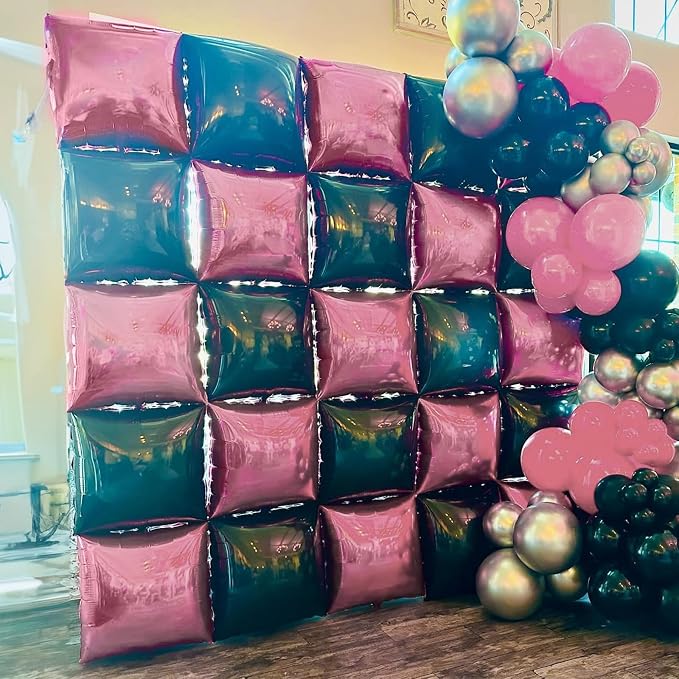 Electric Balloon Pump and 32PCS Pink and Black Square Foil Balloon with Star Foil Balloon, 600W Dual Nozzle Air Pump and Metallic Pink and Black Tunnel Arch Kit for Birthday Wedding Baby Shower