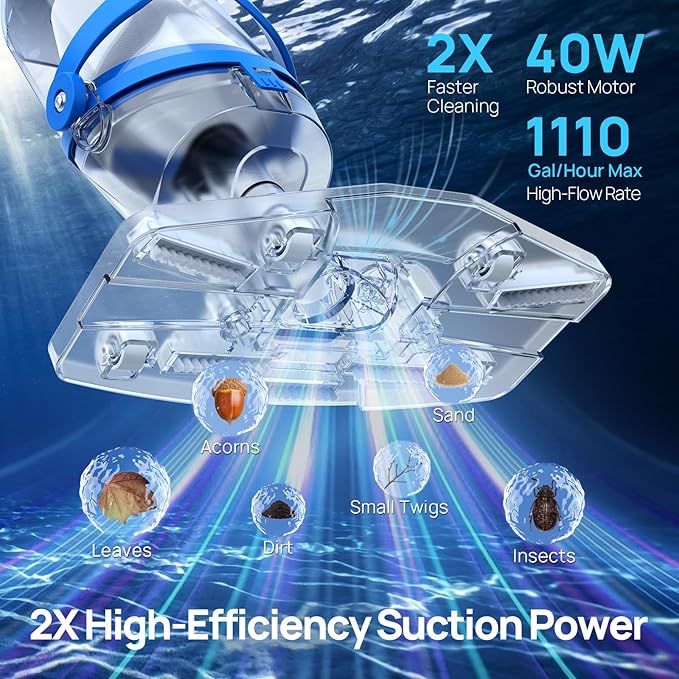 Handheld Pool Vacuum for Above Ground & Inground Pools, Consciot Cordless Rechargeable Pool Cleaner with 1110 GPH Suction, Telescopic Pole up to 87.5", 1H Runtime, See-Through Head for Spas & More