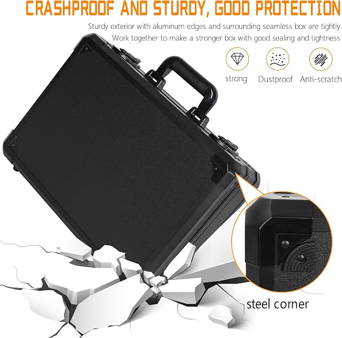 13 Inch Aluminum Carrying Case 13 X 10 X 5.5 Inch Ideal for Microphone & Camera Gear Transportation, DJ Mixer Case with Customizable Pre-Diced Foam, Black