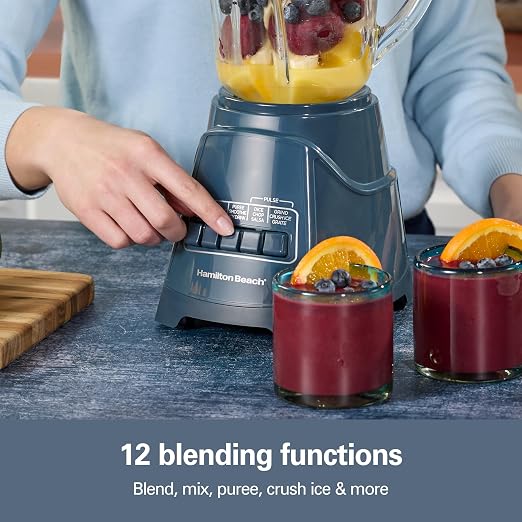 Hamilton Beach Power Elite Wave Action Blender For Smoothies, 40 Oz Glass Jar, 12 Functions Including Puree, Crush Ice, 700 Watts - Kitchen Makeover Blue (58155)