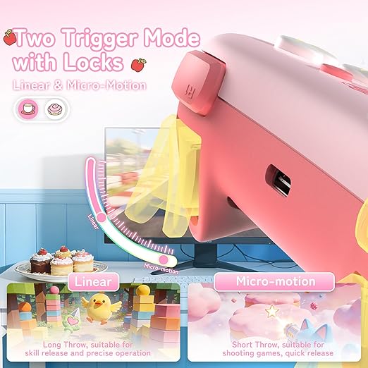 Kuitmor Hello Kitty Switch Pro Controller, Cute Hall Effect Wireless Gamepad No Drift for Switch 2/Switch/OLED/Lite, PC/Steam, Android, iOS, Bluetooth + Wired, Turbo, Back Buttons, 6-Aixs Gyro, Wake-up, RGB (Pink, With 2.4g Receiver)