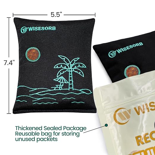 Wisesorb 4 x 500 Gram Rechargeable Desiccant Packs, Reusable Car Dehumidifier Bag, Microwave Reactivated Silica Gel Packets, Moisture Absorber with Color Indicating for Safe, Closet, Basement, Garage