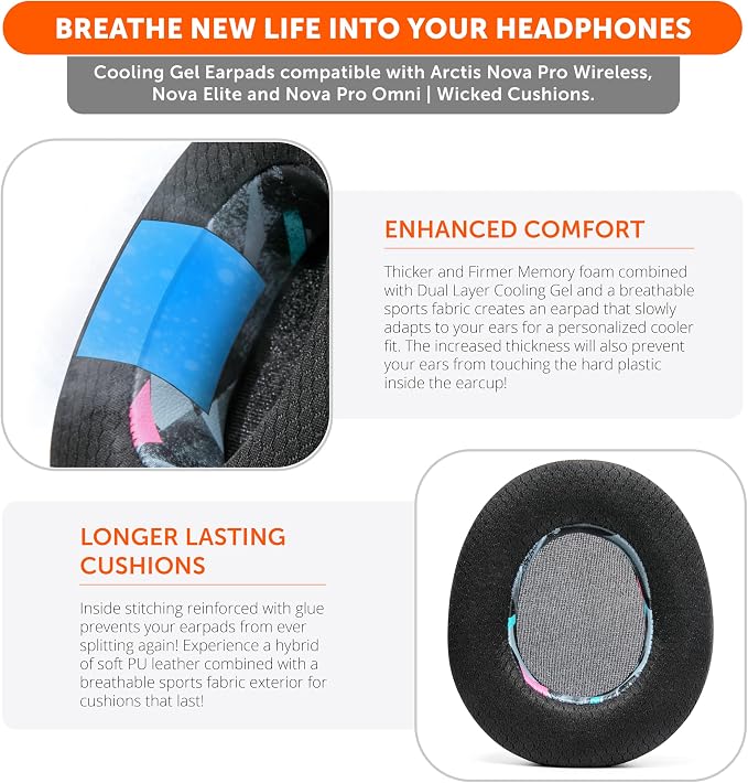 WC Modkit V2 Nova Pro Wireless, Pro Omni, & Elite - Gel Earpads, Extra-Wide Headband, & Side Plates for Arctis Nova Pro Wireless, Nova Elite & Nova Pro Omni by Wicked Cushions | 90's Black