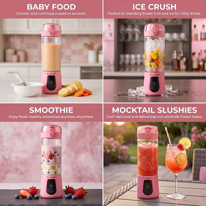 BLENDi Pro+ Portable Blender (17.5oz, Blush) – Upgraded 120W Motor, USB-C Rechargeable, Cordless Personal Blender – BPA-Free, Self-Cleaning, Travel-Friendly New 2025 Model