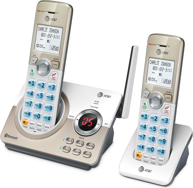 AT&T DL72219 DECT 6.0 2-Handset Cordless Phone for Home with Connect to Cell, Call Blocking, 1.8" Backlit Screen, Big Buttons, intercom, and Unsurpassed Range