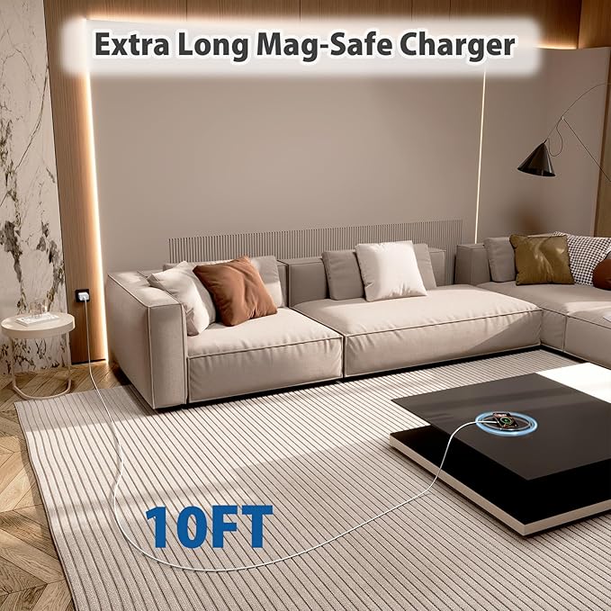 [Apple MFi Certified] Magnetic Charger for iPhone 17 16e, 10FT 2Pack Fast Charge for Apple MagSafe Wireless Charger, Long Wireless Mag Safe Charging Pad for iPhone 17 Pro Max/17 Air/16 Pro/15/14/13/12