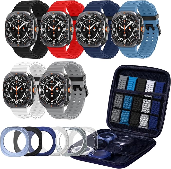 6 Pack Marine Silicone Band for Samsung Galaxy Watch Ultra Bands 47mm Men/Women,With 6 Protective Cases & Storage Bag,Waterproof Soft Sport Strap Compatible with Samsung Watch Ultra Band