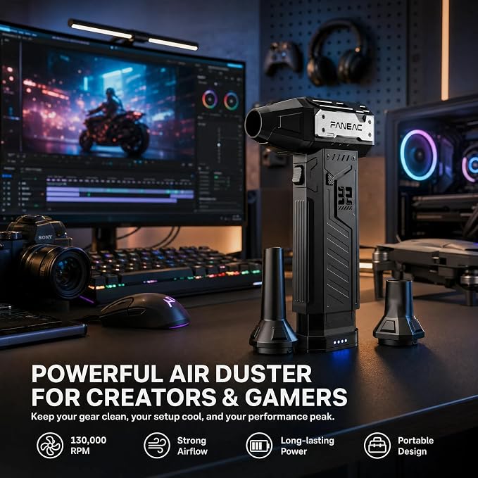 Compressed Air Duster | w/ 2 Battey Pack | 2-yr Warranty | 150,0000 RPM BLDC 150 mph Air flow, 3-Speed Rechargeable Electric Air Duster for Dust/Snow Cleaning