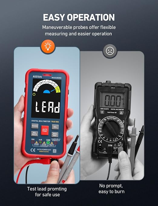 AstroAI Multimeter Tester 10000 Counts TRMS Auto-Ranging Color LCD Screen Digital Volt Meter, Fast Accurately Measures Voltage Current Amp Resistance Continuity Duty-Cycle Capacitance Temperature
