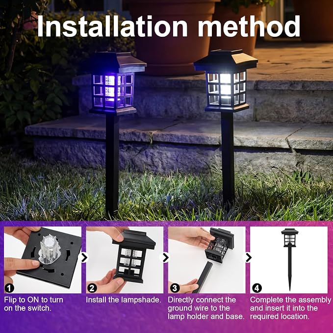 4 Pcs Solar Bug Zapper Outdoor Waterproof 2 in 1 Mosquito Zapper Solar Powered Mosquito Fly Trap Repellent Lamp Kills Bugs LED Lamp with White Purple Light for Garden Patio Yard Lawn (Black)