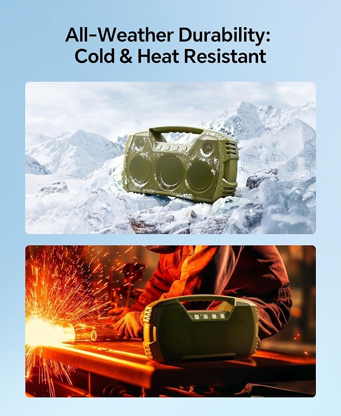 IPX7 Waterproof Outdoor Bluetooth Speaker, Wireless, 90W(Peak), 32H Playtime, Floating Design, Deep Bass & Loud Stereo Sound, Portable with Handle, Rugged for Pool, Beach, Kayaking, Hiking, ThymeGreen