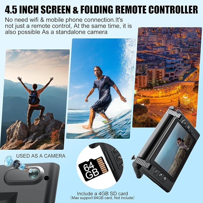 OBEST 5G GPS Drones with Camera for Adults 4K Professional, Drones with 4.5-Inch HD Screen Brushless Motor, Auto Return, Follow Me, One Key Start, Foldable RC Quadcopter for Beginners
