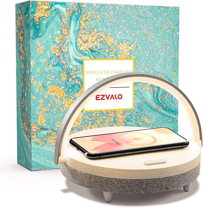 EZVALO Gifts for Women, 4-in-1 Bedside Lamp with Bluetooth Speaker, Dimmable Night Light, Charging Station and Phone Holder, Birthday Gifts for Mom, Daughter, Wife and Friends