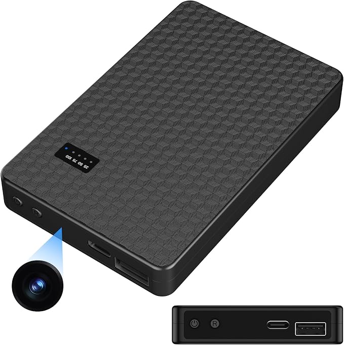 Hidden Camera Portable Charger 2K Full HD Cameras with WiFi and Night Vision 5000mAh Battery Wireless Mini Nanny Cam for Home Security Indoor Motion Detection