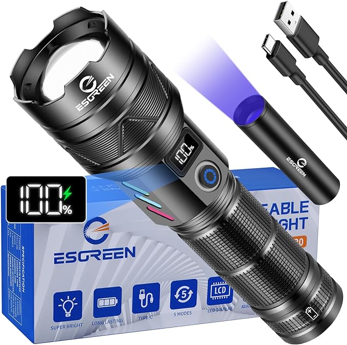 Rechargeable Flashlights 100000 High Lumens, Long Range 5000ft, Super Bright LED Flashlight USB C, High Powerd Multi-functional Heavy Duty Strong Flash Light High Beam, For Emergency Home Camping