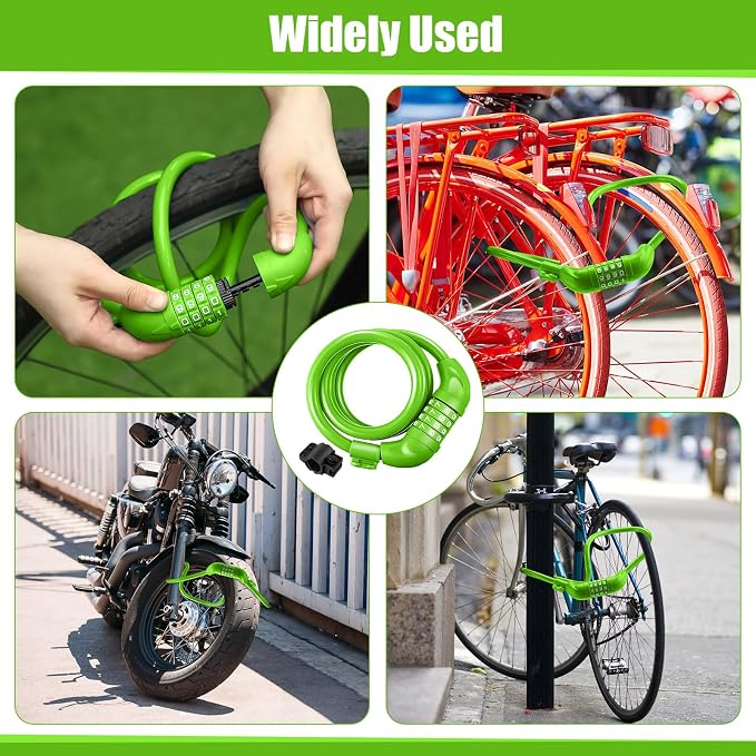 Hotop 8 Pcs Bike Locks Bulk High Security 4 Digit Heavy Duty Bicycle Cable Locks with Mounting Bracket 4 Ft Resettable Coiling Bike Lock with Combination, 1/2 Inch Diameter(Green)