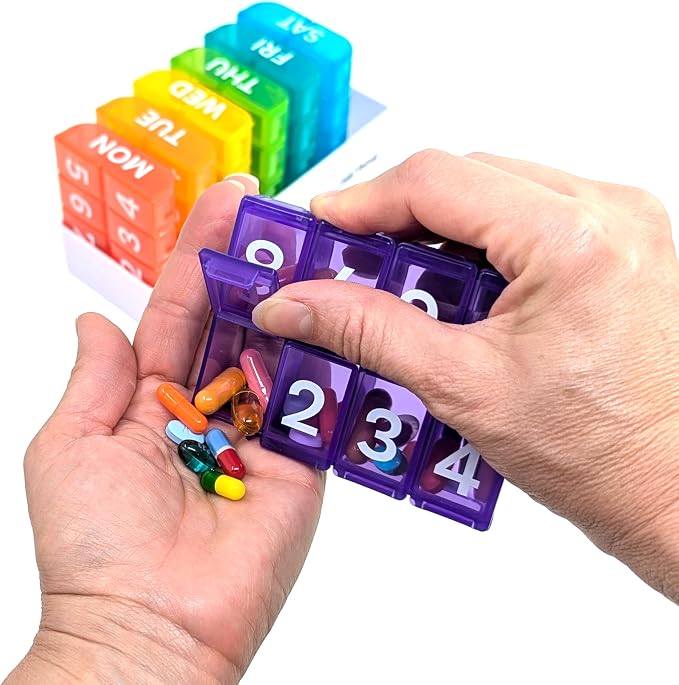 8 Times a Day, 7 Day Large Weekly Pill Organizer with Holder Tray, Vitamin, Medicine Box, Multicolor (8X a Day - 1 Pack)
