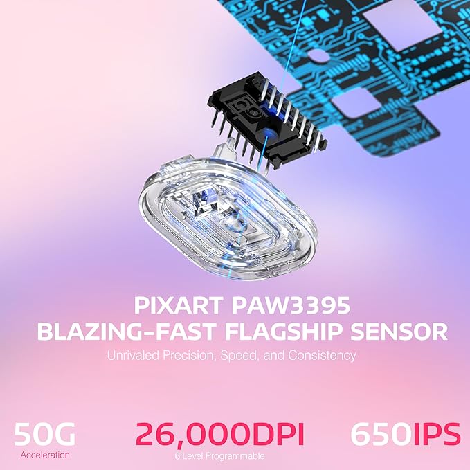 MANBASNAKE × ATTACK SHARK X3 Wireless Gaming Mouse, 49g Lightweight Triple Mode Ergonomic Computer Mouse, PAW3395 26K DPI Sensor,200h Battery Life, Griptape Programmable Buttons for PC/Mac/Win (Berry)