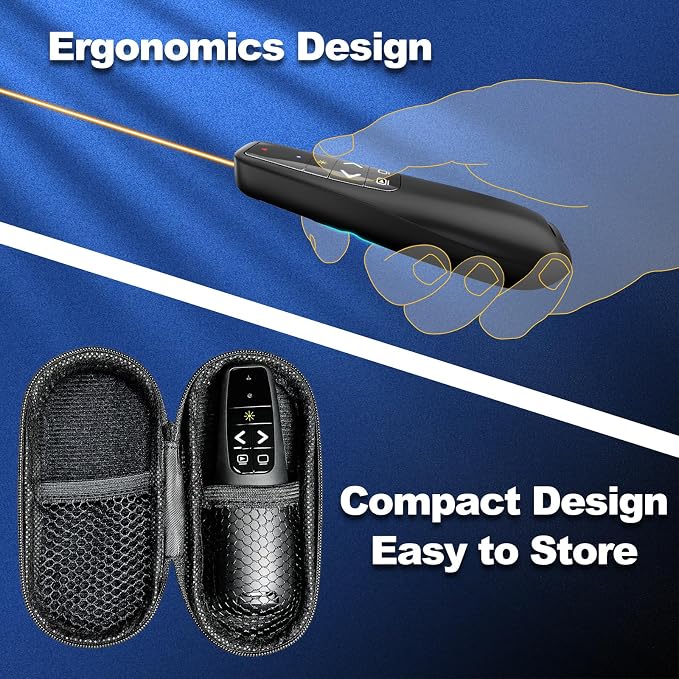 Presentation Clicker with Yellow Laser Pointer for LED LCD Screen: Wireless Presenter Remote for PowerPoint Computer Clickers, Project Clicker for Mac Laptop Office, Slideshow Google Slide Advancer
