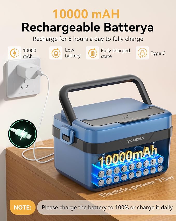 Yofidra Cordless Electric Heated Lunch Box: 6.3 Cups Self Heating Lunch Box with Battery, Timer & Temperature Control, Extra Large Portable Food Warmer for Adults, Men & Women in Office Car Outdoor
