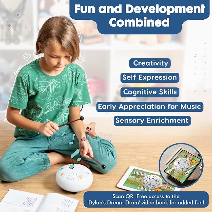 Sounds Of Silence Steel Tongue Drum - Bedtime Story and Drum - Dylan's Dream Drum Musical Gift for Children - Tongue Drum for Kids - Calming Drum, DDD-01