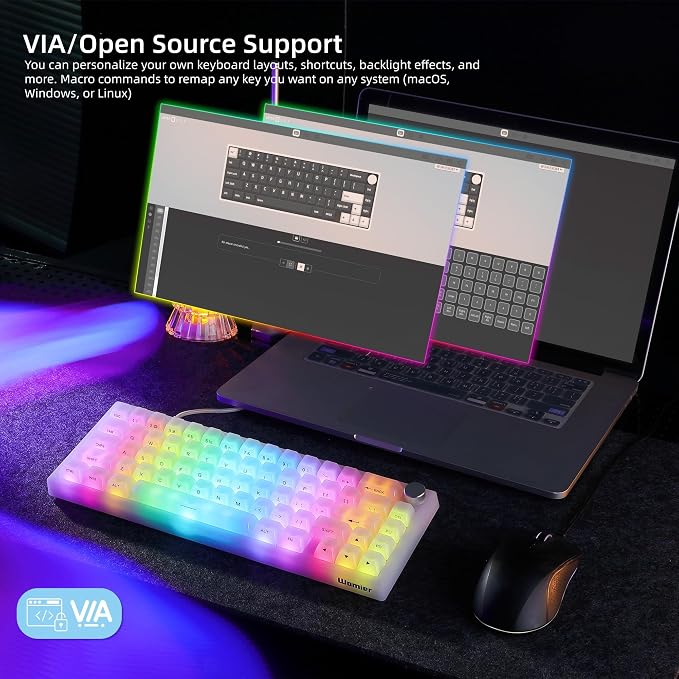 Womier Wireless 60% Gaming Keyboard with Dedicated Knob, QMK/VIA Creamy Mechanical Keyboard, Tri-Mode Thocky Custom Jelly White Key Board, Hot Swappable Gasket Mount RGB for Win/Mac(Q61 V2)