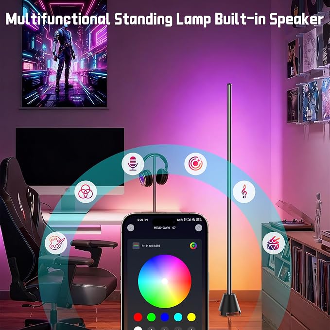 Ledagic Led Corner Floor Lamp with Speaker, USB Powered Led Lamp App & Remote Control, Color Changing Music Sync IC+RGB, Timer, Music Mode Standing Lamps for Living Room Lamp Bedroom Gaming, 1 Pack