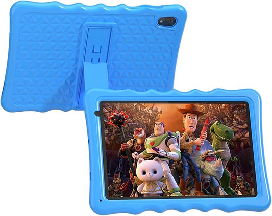 BYYBUO Kids Tablet, 10.1 inch Android 14 Tablet for Kids, 8GB RAM 32GB ROM 5000mAh Battery, Toddler Tablets with Bluetooth, WiFi, Parental Control, Dual Camera, Shockproof Case, Light Blue