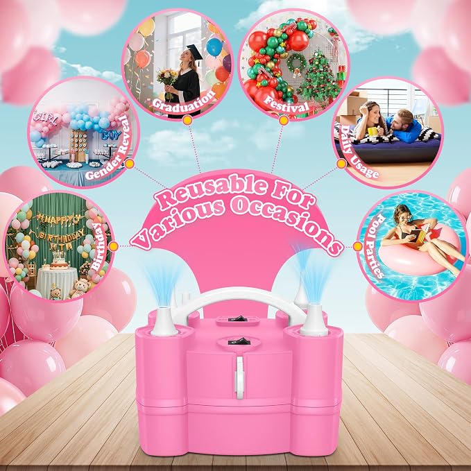 LooLaa Balloon Pump 4-in-1 Electric Balloon Inflator with Triple Inflating Ports for All Balloons Air Filler Machine for Sports Balls Inflator Deflator for Inflatables